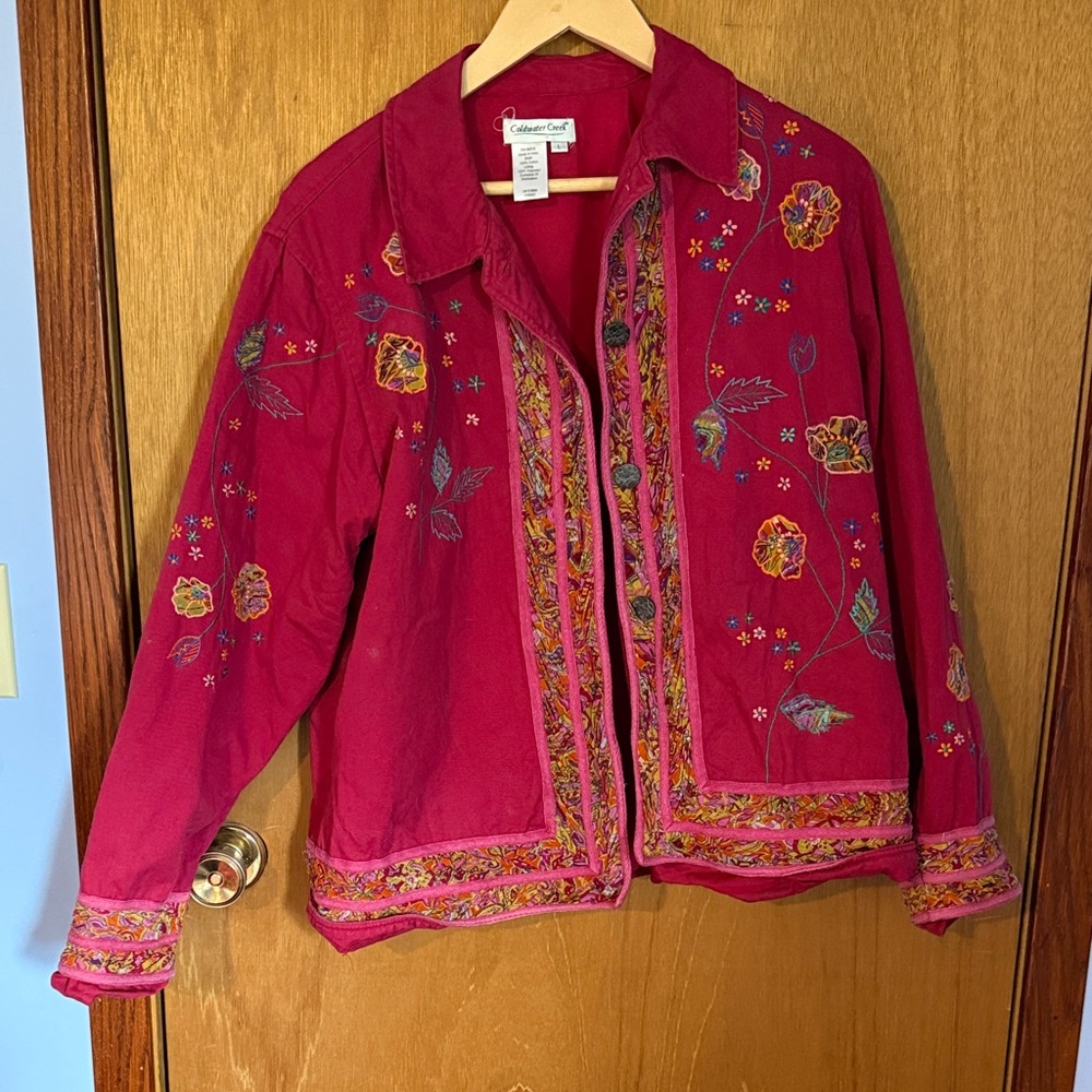 Coldwater Creek Pink Embroidered Bomber Jacket
